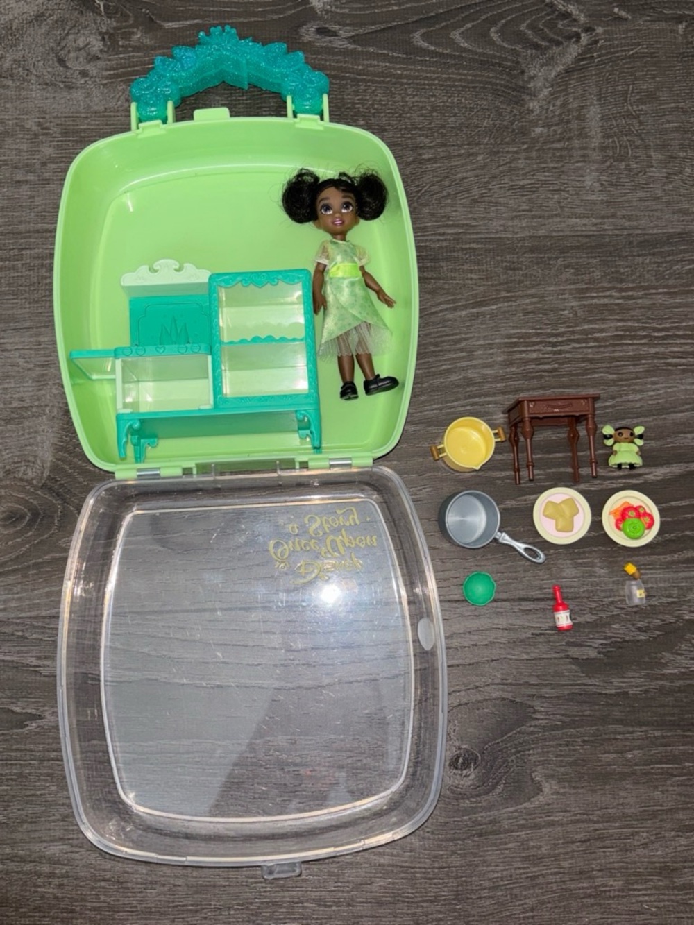 Disney Mini Doll Playset in Green Carry Case with Teal Shelving